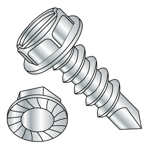 Serrated Hex Washer - Slotted - 7/16" A.F. - Self Drilling Screws -  Zinc