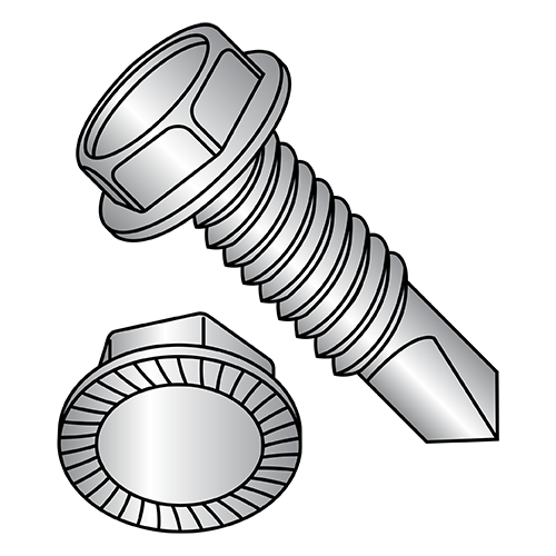 Unslotted - Serrated Hex Washer - Self Drilling Screws - Machine Screw Thread - 18-8 Stainless