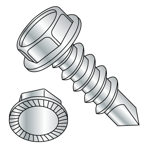 Serrated Hex Washer - 5/16" A.F. - Unslotted - Self Drilling Screws - Zinc