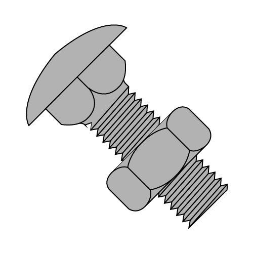 Carriage Bolts with Nut - Round Head with Square Neck - Galvanized