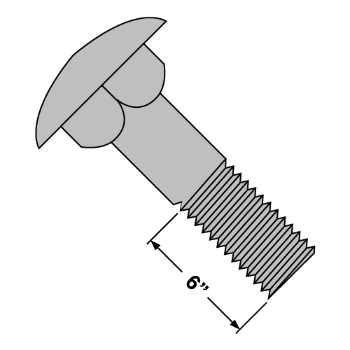 Carriage Bolts with 6" Thread - Low Carbon - Galvanized