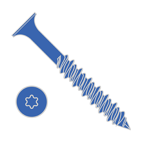 6 Lobe - Flat Head - Concrete Screw -  Blue Perma Seal With Drill Bit