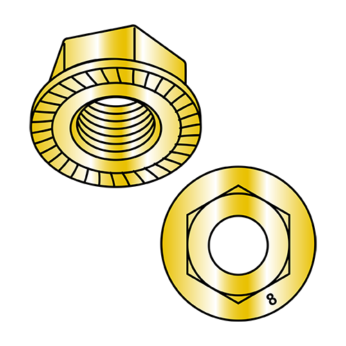 DIN 6923 - Serrated Flange Nuts - Class 8 - Zinc Yellow