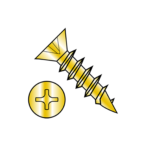 Flat - Phillips - Hinge Screws - Coarse Thread - Bright Brass