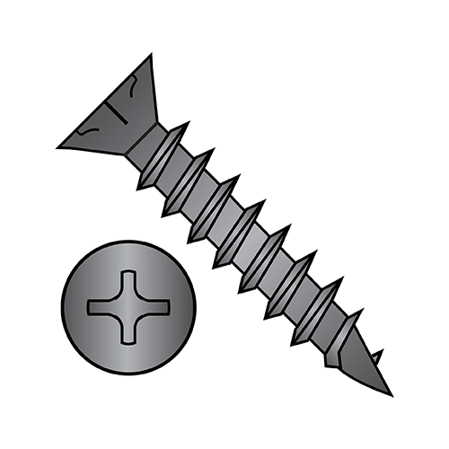 Phillips - Flat with Nibs - Deep Thread Wood Screws - Black Oxide - Fully Threaded