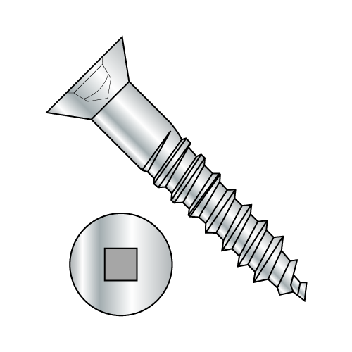 Flat - Square Recess - Full Body Wood Screws - Zinc