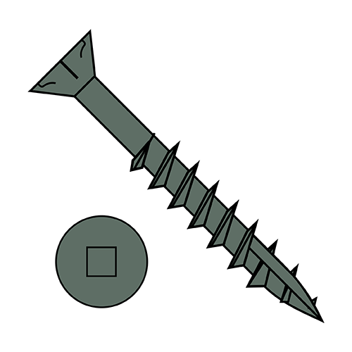 Flat w/ Nibs - Square Drive - Deck Screws - Type 17 Point - Ceramic Green