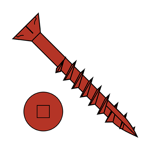Flat w/ Nibs - Square Drive - Deck Screws #17 Point - Red Ceramic