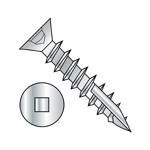 Square Recess - Flat with Nibs - Deep Thread Wood Screws - Type-17 Point - Zinc