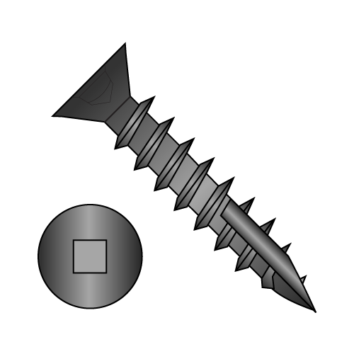 Square Recess - Flat with Nibs  - Deep thread Wood Screw w/ Type-17 Point - Black Oxide