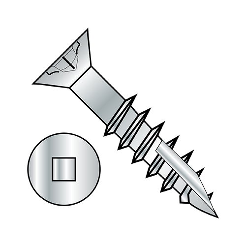Square Recess - Flat with Nibs - Deep Thread Wood Screws w/ Type-17 Point - Partial Thread - Zinc