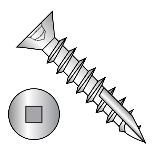Square Recess - Flat (No Nibs) - Deep Thread Screws with Type-17 Point - Full Thread - Zinc