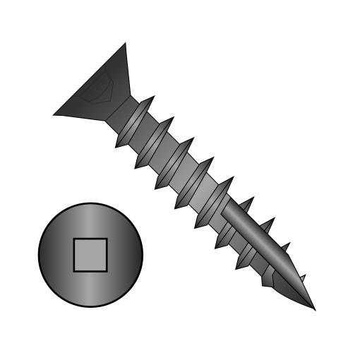 Square Recess - Flat (No Nibs) - Deep Thread Cabinet Wood Screws - Black Oxide