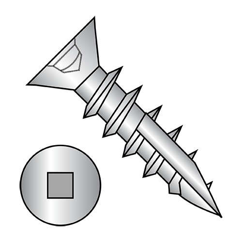 #2 Square Recess - Flat (No Nibs) - Deep Thread Wood Screws - #17 Point - Nickel
