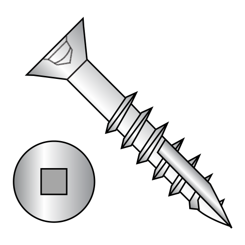Square Recess - Flat (No Nibs) - Deep Thread Wood Screws with Type-17 Point - Zinc