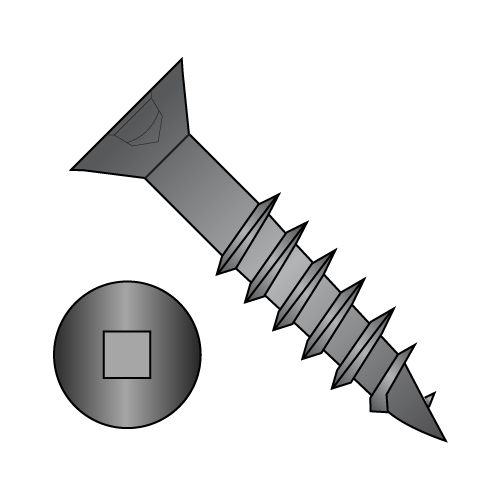Flat - Square Recess - Deep Thread Wood Screws - Partial Thread - Black Oxide