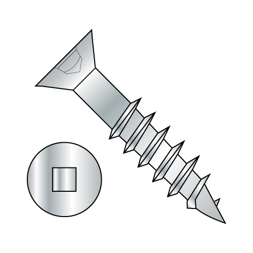 Flat - Square Recess - Deep Thread Wood Screws - Partial Thread - Zinc