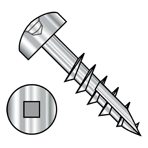 Pan - Square Recess - Deep Thread Wood Screws - #17 Point - Partially Threaded - 18-8 Stainless