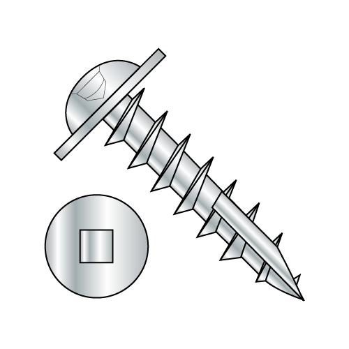 Round Washer - Square Recess - Deep Thread Wood Screws - #17 Point - Full Thread - Zinc
