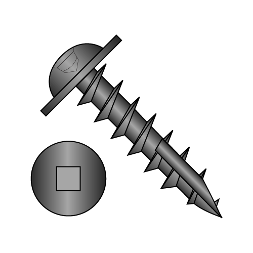 Round Washer - Square Recess - Deep Thread Screws - #17 Point - Full Thread - Black Oxide