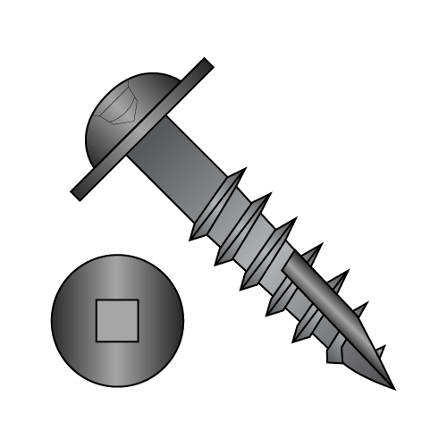 Round Washer - Square Recess - Deep Thread Wood Screws - #17 Point - Partial Thread - Black Oxide