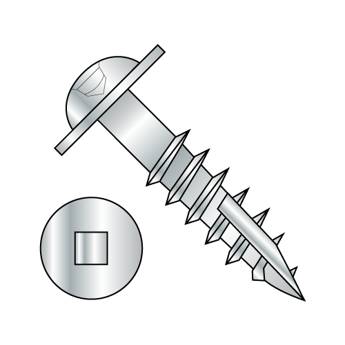 Round Washer - Square Recess - Deep Thread Wood Screws - #17 Point - Partial Thread - Zinc