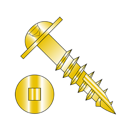 Round Washer - Square Recess - #17 Point - Deep Thread Wood Screws - Zinc Yellow