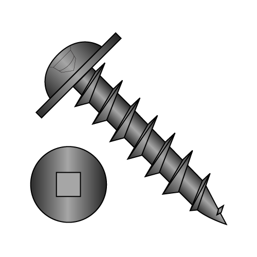 Round Washer - Square Recess - Deep Thread Wood Screws - Full Thread - Black Oxide