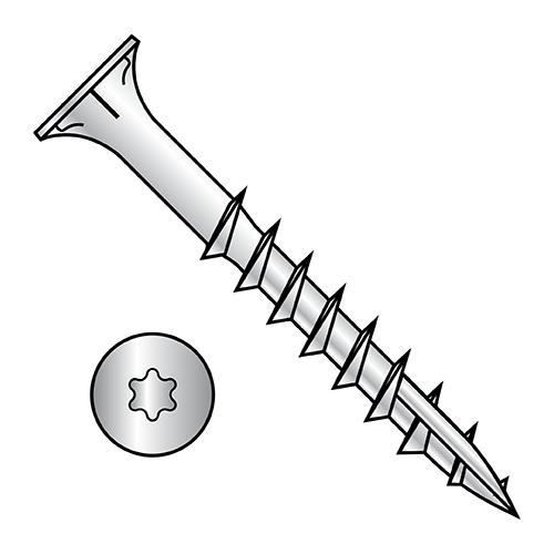Six Lobe - Flat With Nibs - Deep Thread Wood Screws - #17 Point - Zinc - Partially Threaded