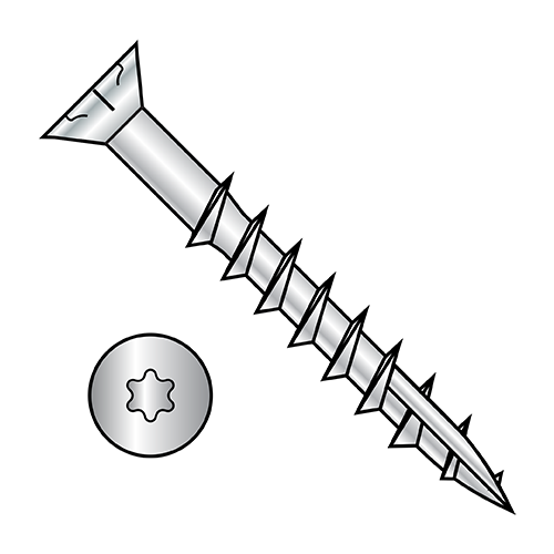 Six-Lobe - Flat Head w/ Nibs - Deck Screws - #17 Point - Partial Thread - High Corrosion Resistance - Zinc