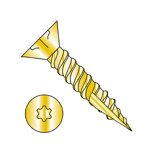 Six-Lobe - Flat Head with Nibs - Type 17 - Exterior Wood Screws - Zinc Yellow