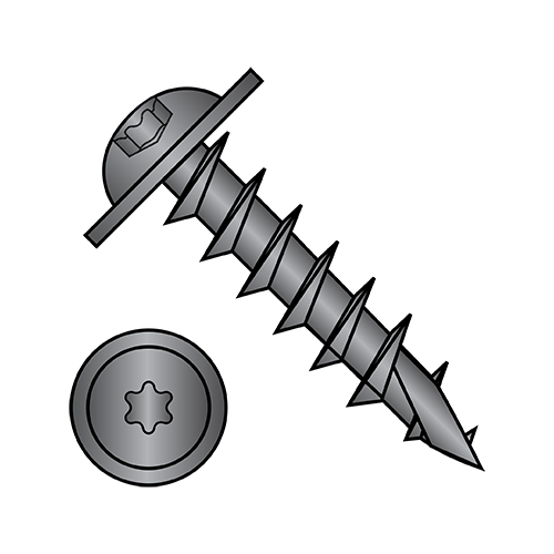 Round Washer - Six Lobe - Type 17 Point - Deep Thread Wood Screws - Black Oxide