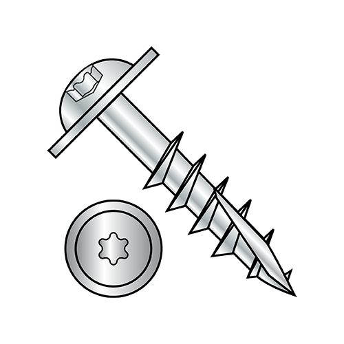 Round Washer - Six Lobe - Deep Thread Wood Screws - Long #17 Point - Partial Thread - Zinc