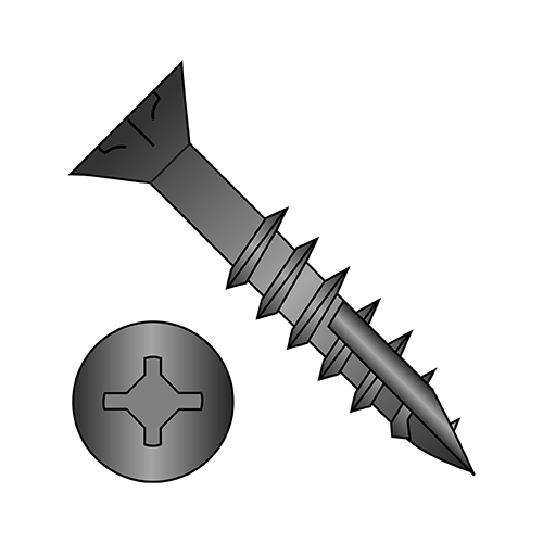 Square Phillips (Combo) - Flat With Nibs - Deep Thread Wood Screws - #17 Point - Black Oxide - Partial Thread