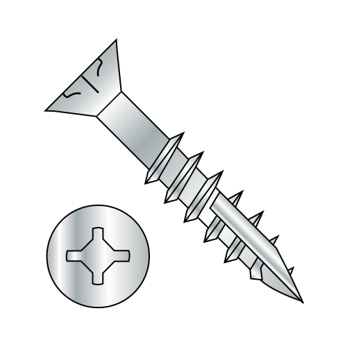 Square Phillips (Combo) - Flat With Nibs - Deep Thread Wood Screws - #17 Point - Zinc - Partial Thread
