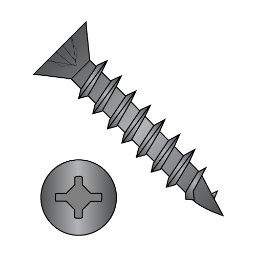 Flat - Square - Phillips - Combo Recess - Deep Thread Wood Screws - Full Thread - Black Oxide