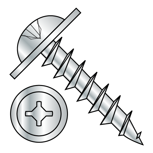 Round Washer - #10 Head - Square / Phillips Combo Recess - Fully Threaded - Deep Thread Wood Screws - Zinc