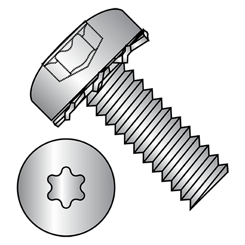 Pan - 6 Lobe - External Tooth - SEMS Machine Screws - 18-8 / 410 Stainless