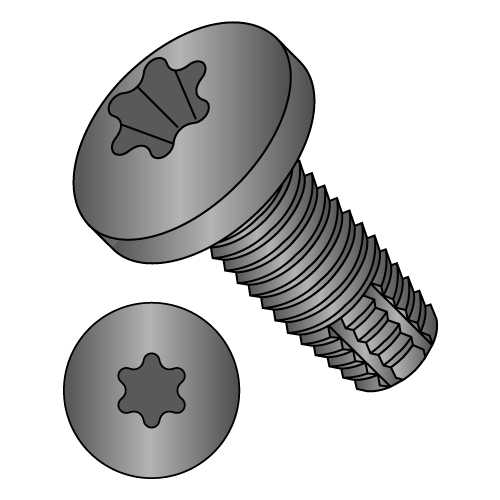 Pan - Six-Lobe - Type F - Partially Threaded - Thread Cutting Screws - Black Phosphate