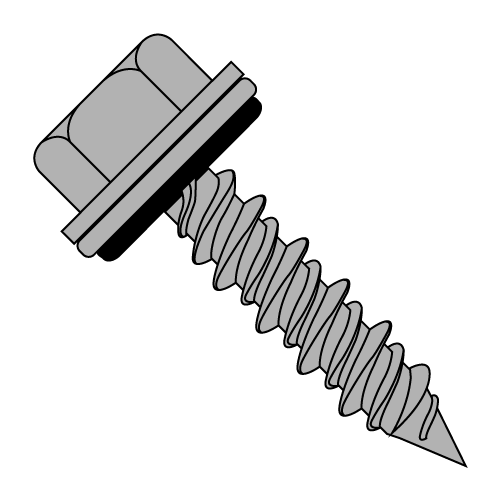 Pole Barn Screw with #17 Point - Hex Washer - Unslotted with Neo-EPDM Washer - Galvanized