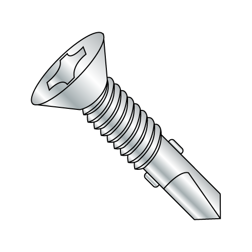 #4 Point - Flat - Phillips with Wings - Self Drilling Screws with Machine Screw Threads - Zinc