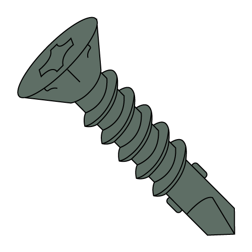 Phillips - Flat w/Nibs & Wings - Self Drilling Screws - Space Thread - Green Ceramic