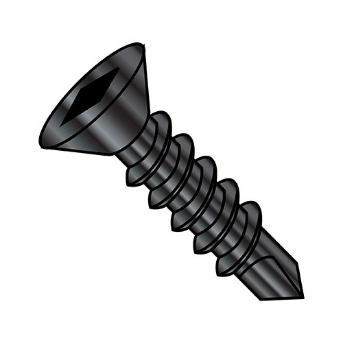 Square Drive - Flat Head - Self Drilling Screws - Black Oxide