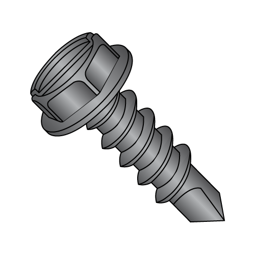 Hex Washer - Slotted - Self Drilling Screws - Black Oxide