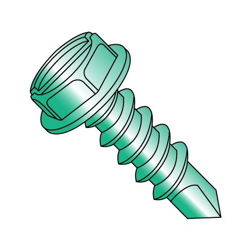 Hex Washer - Slotted - Self Drilling Screws - Zinc Green
