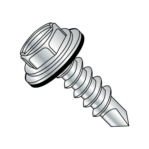 Hex Washer Slotted w/Neo-EPDM Washer - Self Drilling Screws - Zinc