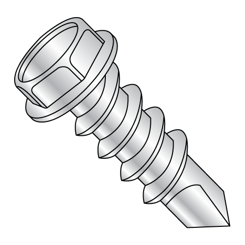 1/4" Hex Washer - Unslotted with #12 Head - Self Drilling Screws - Steel - Zinc