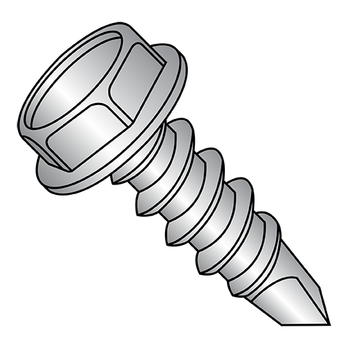 Unslotted - Hex Washer - Self Drilling Screws - #1 Stitch Point - Silver Ruspert