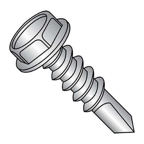 Unslotted - Hex Washer - Self Drilling Screws - #4 Point - Silver Ruspert