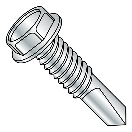 #4 Point - Hex Washer - Unslotted - Self Drilling Screws - Machine Threads - Zinc